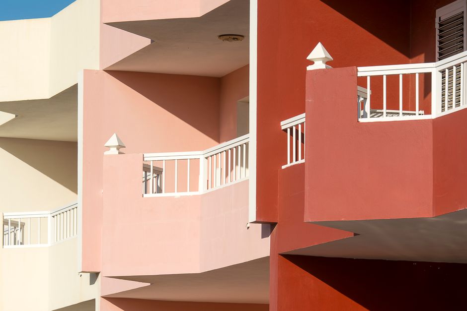 Colorful painted walls with a geometric pattern