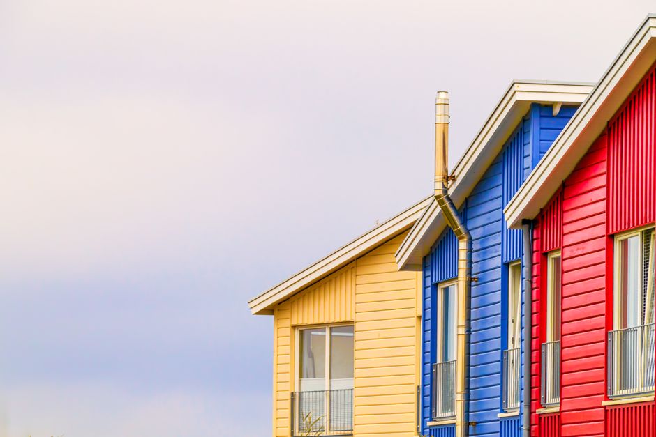 Painted walls in red, blue and yellow