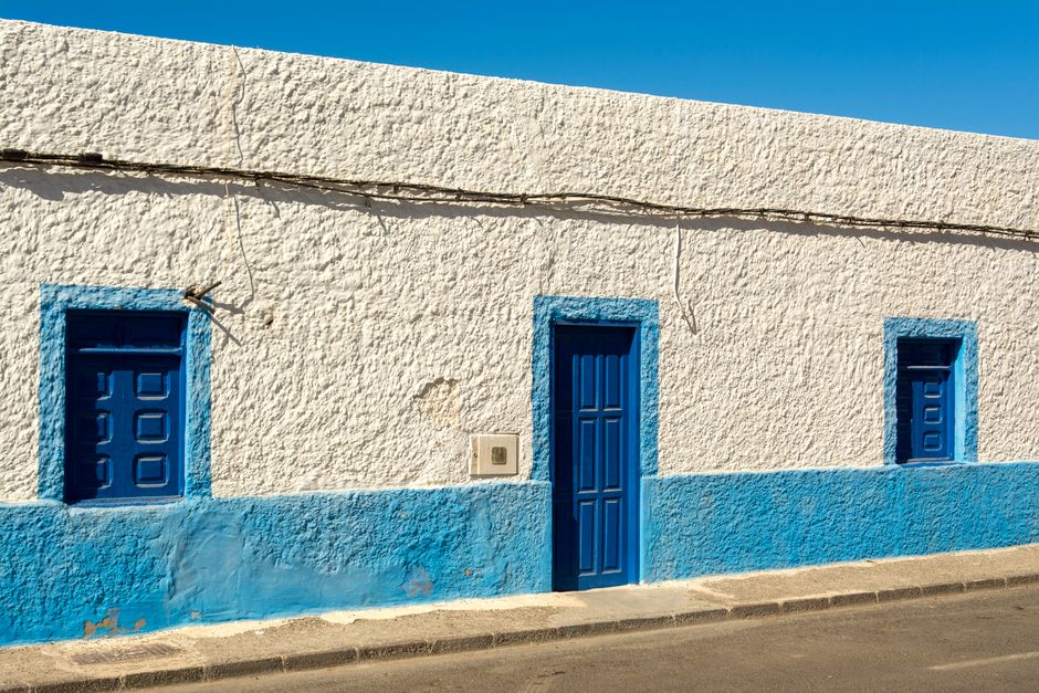 A blue and white painted wall